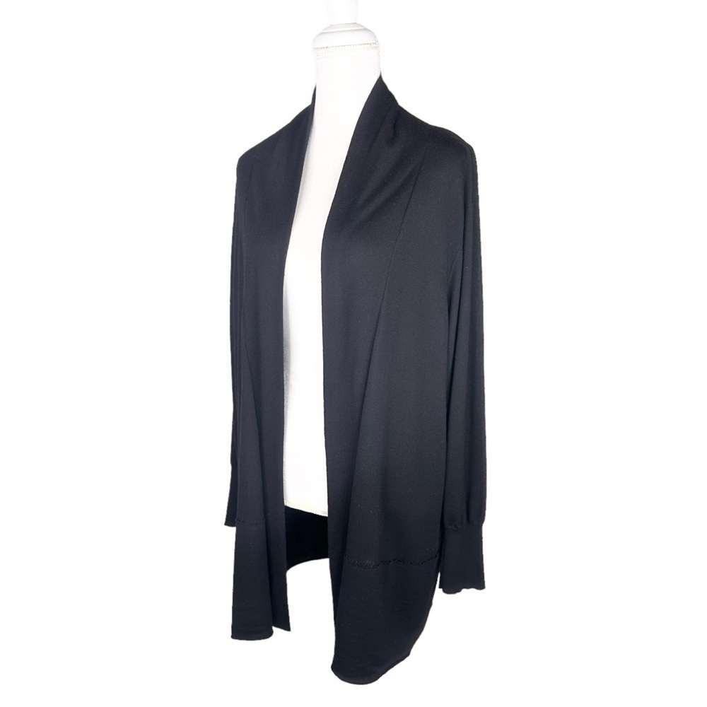 Eileen Fisher black 💯% wool open front cardigan sweater pockets 3X plus size